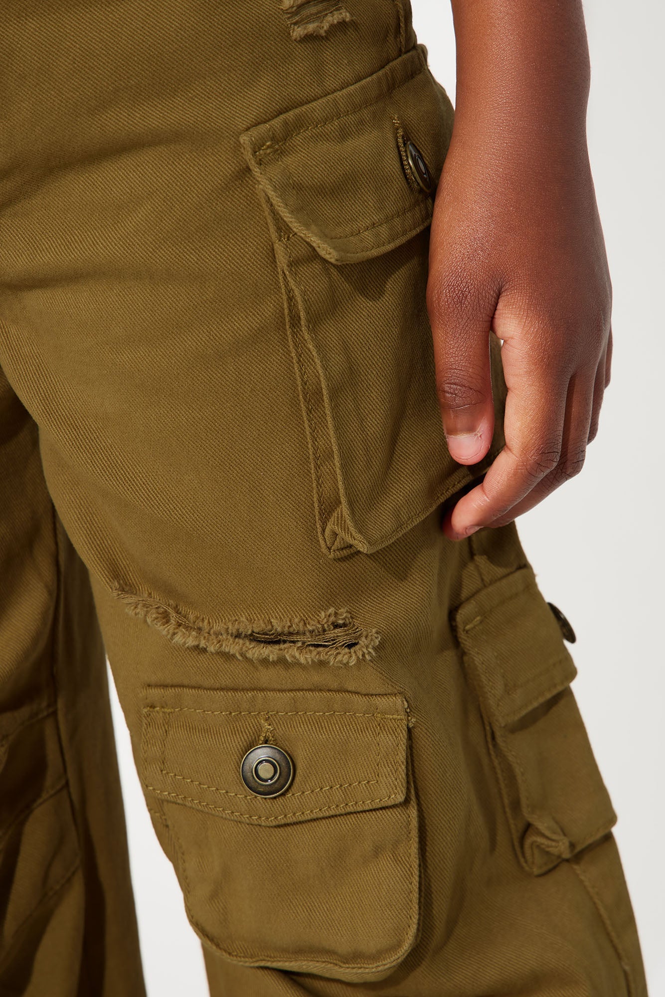 Mini Lily High Rise Distressed Cargo Jeans - Camel