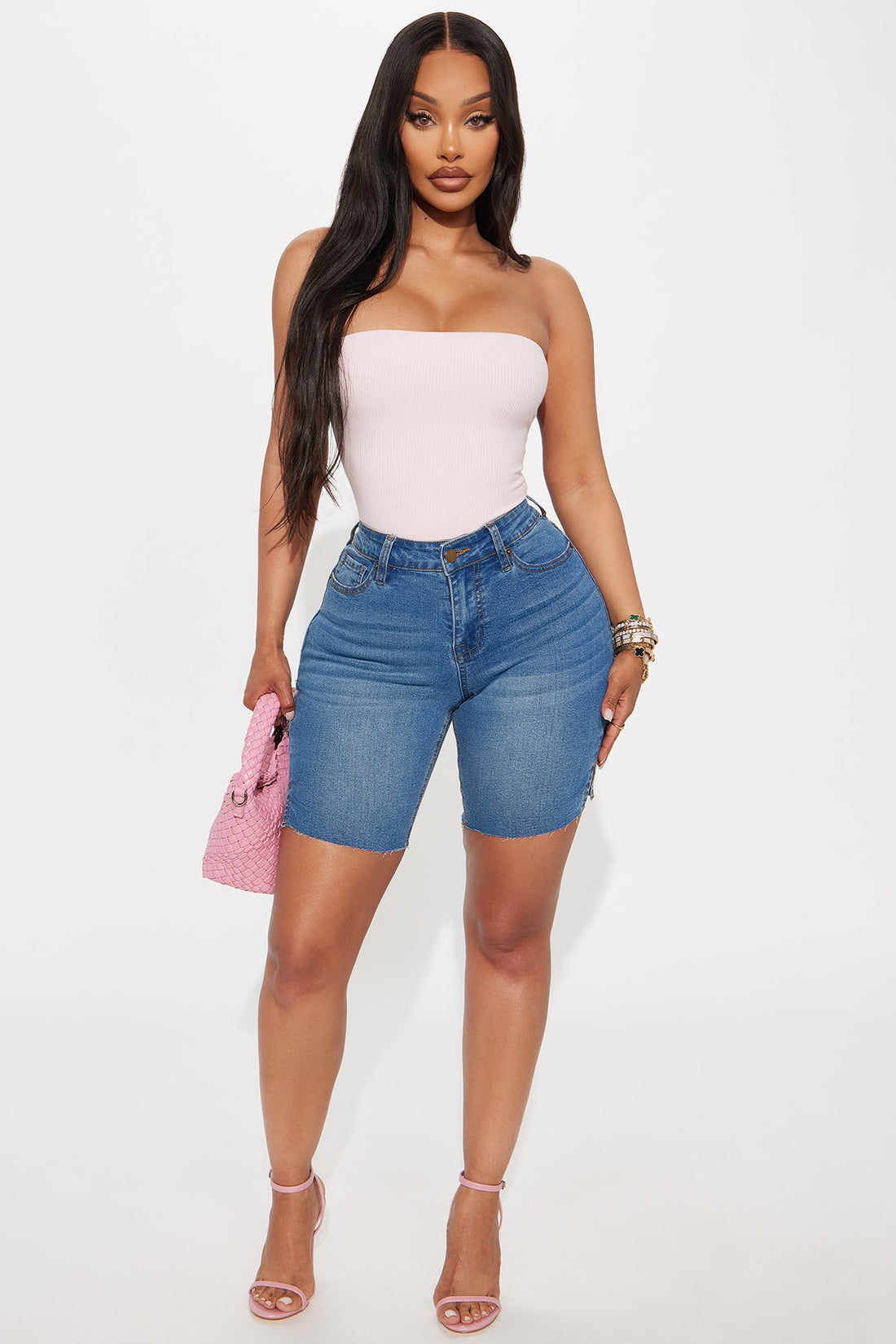 Vibe Check Curvy Bermuda Denim Shorts - Medium Wash
