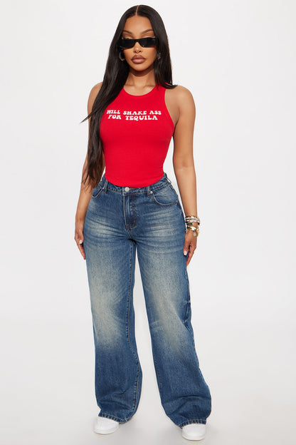 Will Shake Ass For Tequila Ribbed Tank Top - Red