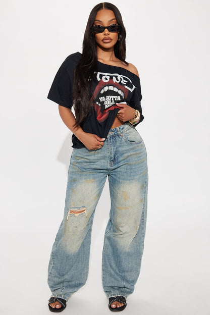 The Rolling Stones Dice Off Shoulder Tee - Black