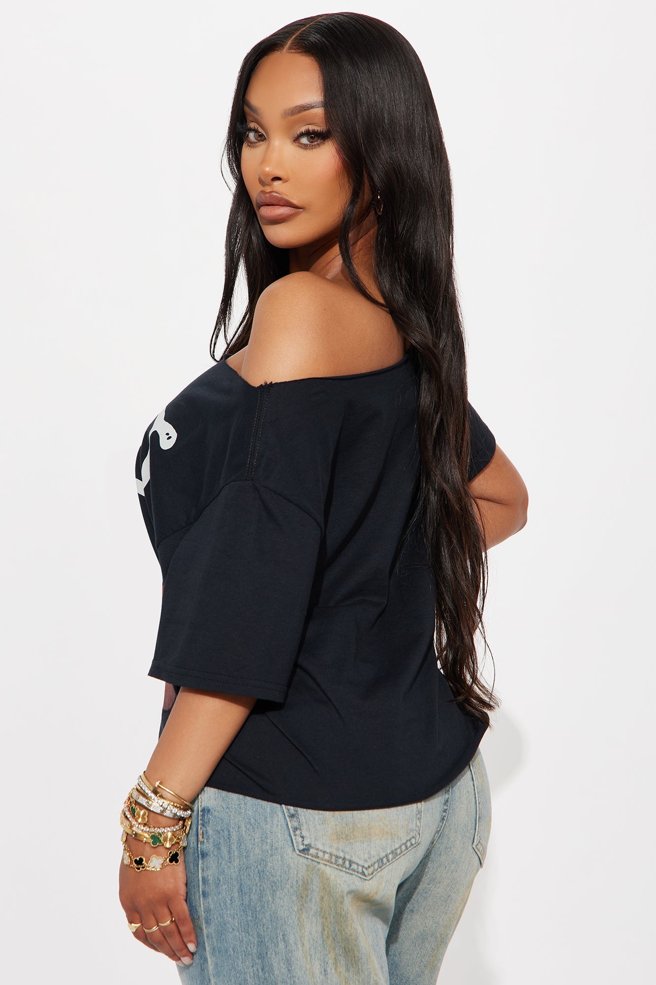 The Rolling Stones Dice Off Shoulder Tee - Black