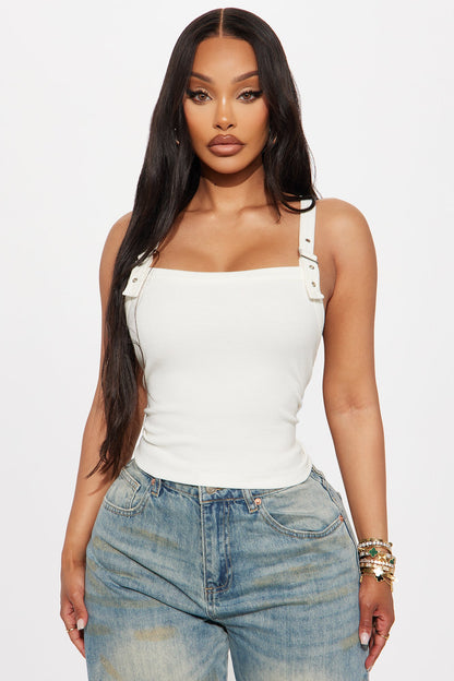 Buckle Up Ribbed Tank Top - Ivory