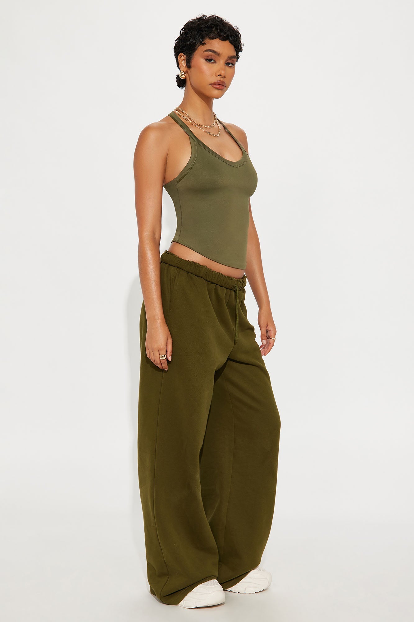 Contour Double Lined V-Neck Tank Top - Military Green