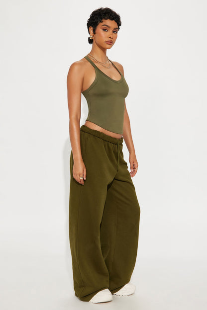 Contour Double Lined V-Neck Tank Top - Military Green