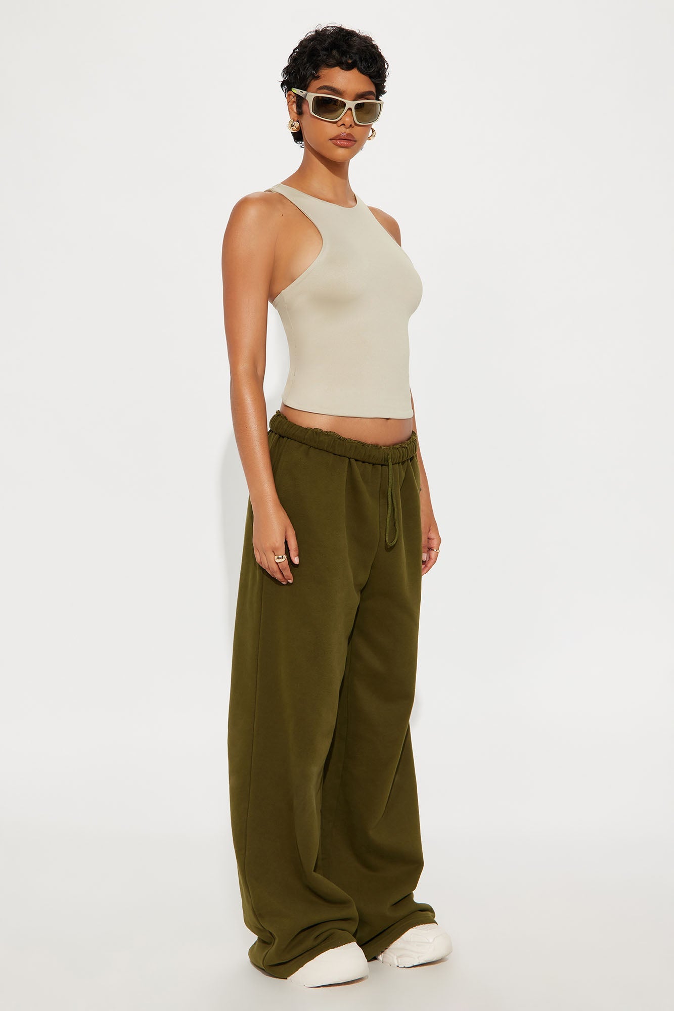 Contour Double Lined High Neck Tank Top - Stone