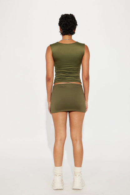Contour Double Lined Straight Neck Tank Top - Military Green