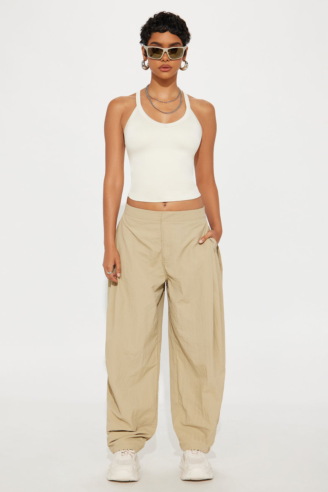 Contour Double Lined V-Neck Tank Top - Bone