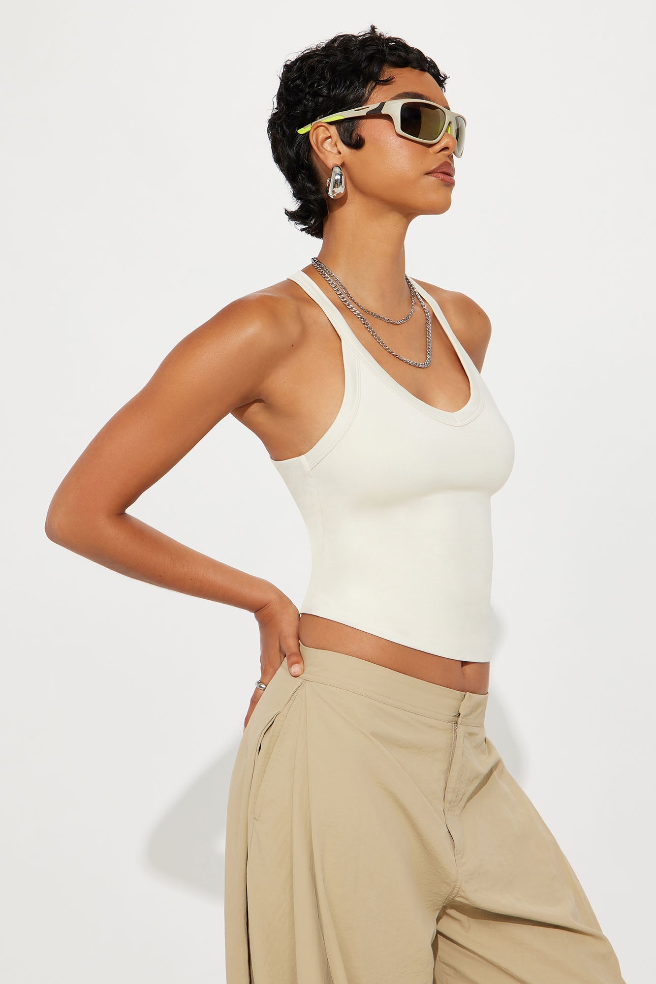 Contour Double Lined V-Neck Tank Top - Bone