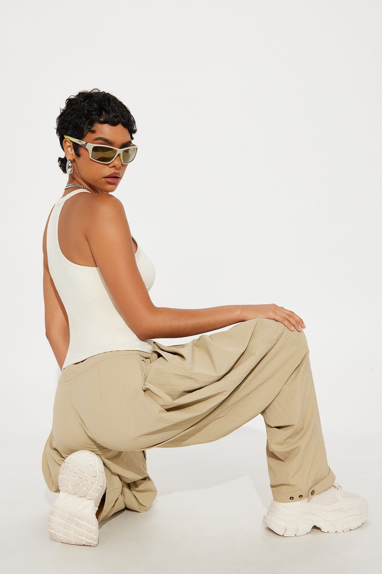 Contour Double Lined V-Neck Tank Top - Bone