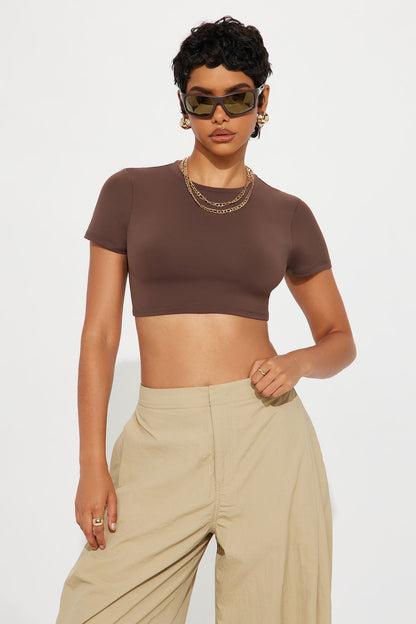 Second Skin Double Lined Super Cropped Tee - Chocolate
