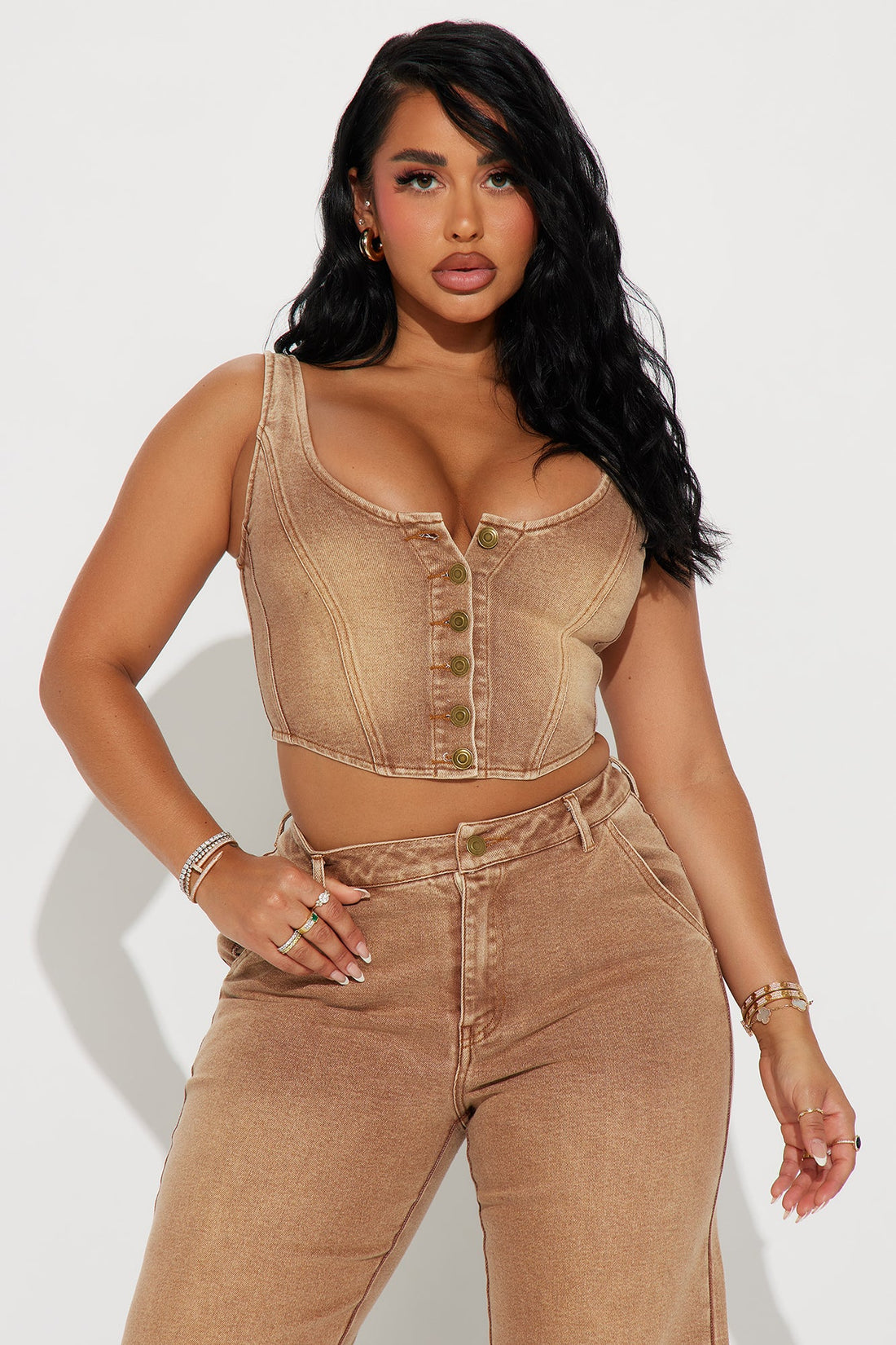 Not My First Rodeo Denim Pant Set - Brown