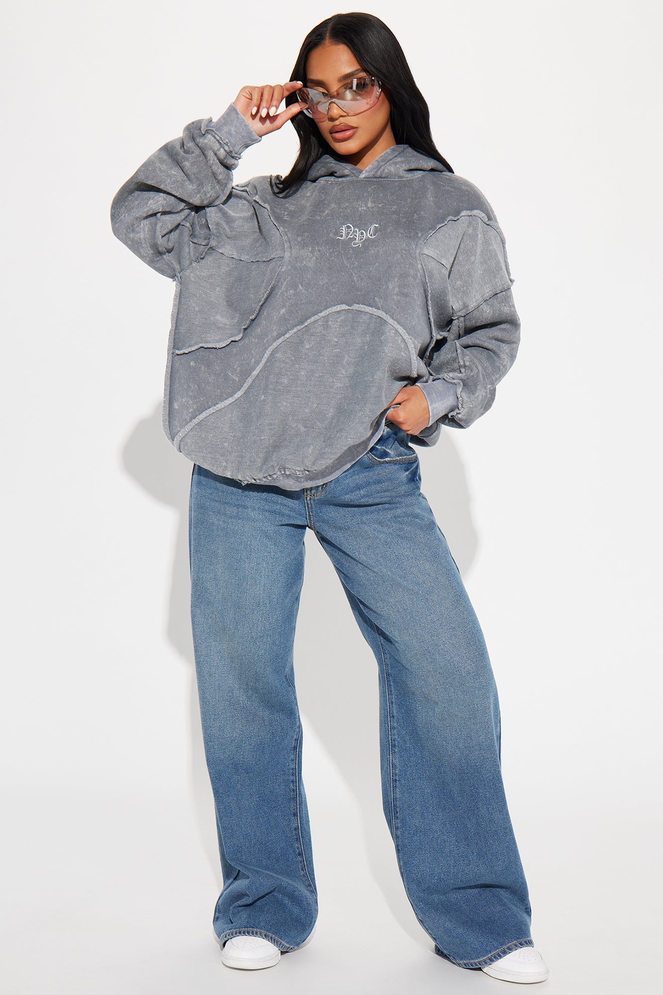 New York Washed And Frayed Hoodie - Grey