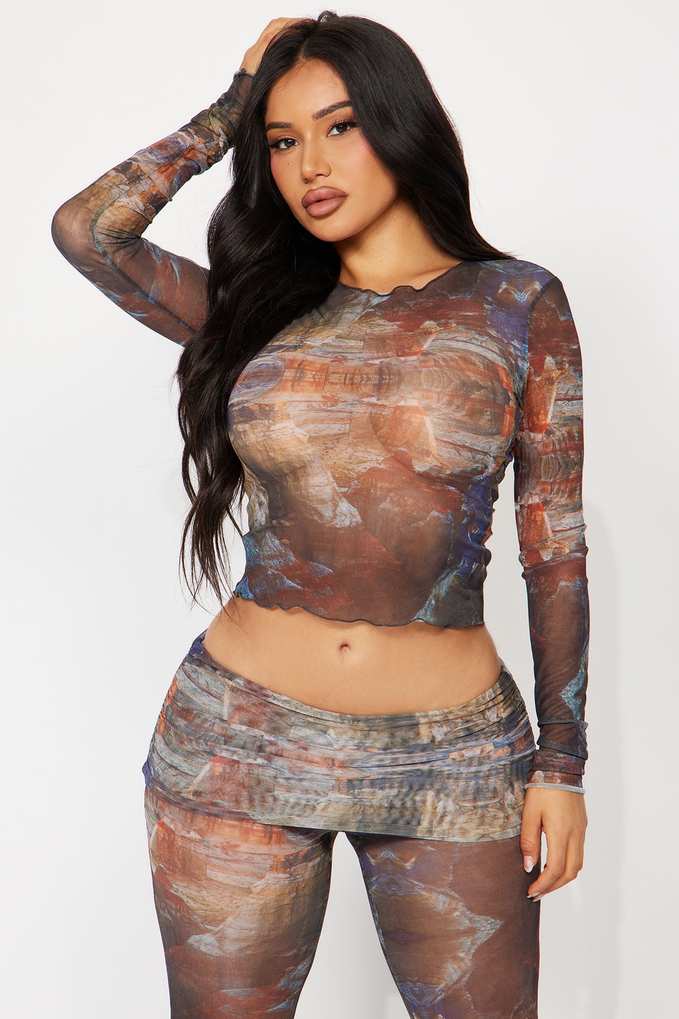 Cool Girl Mesh Pant Set - Brown/combo