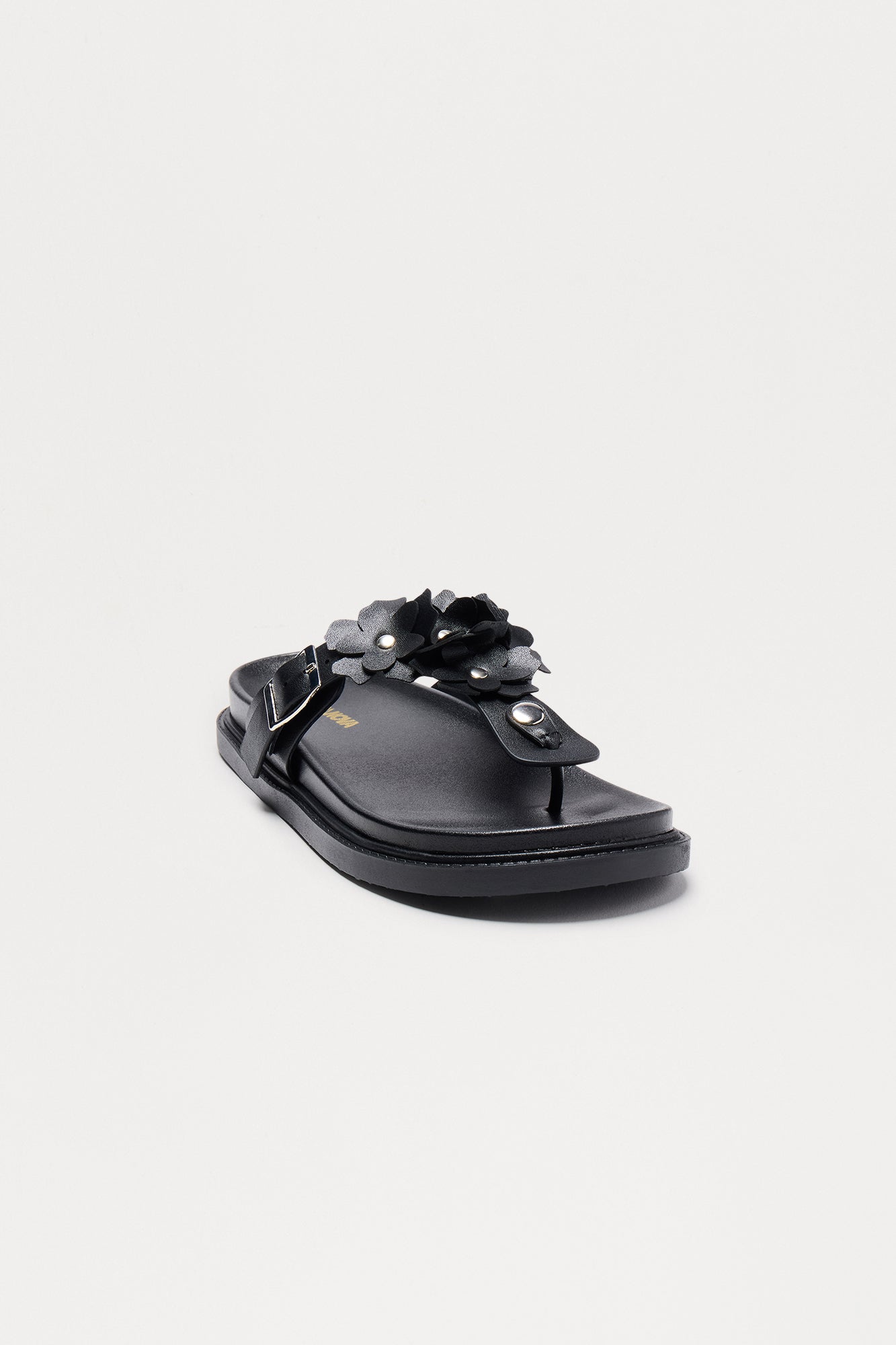Matcha Buckle Faux Leather Flip Flops - Black