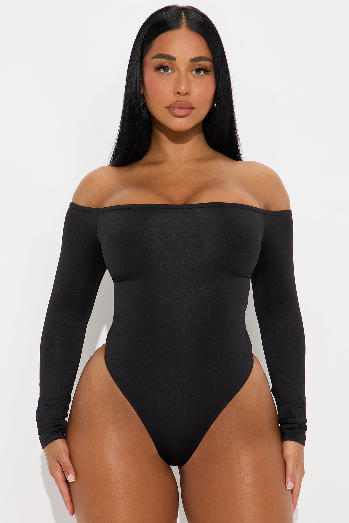 No Convincing Off Shoulder Cut Out Bodysuit - Black