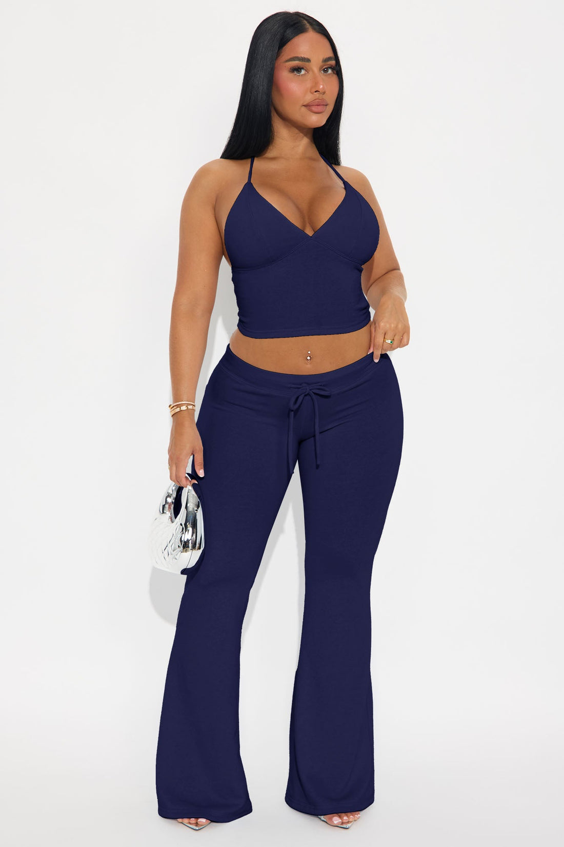 Unwind Time Halter Pant Set - Navy