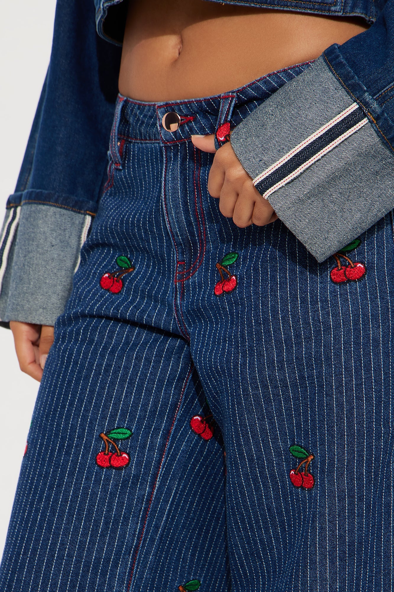 Sweetest Cherry Low Rise Wide Leg Jeans - Medium Wash