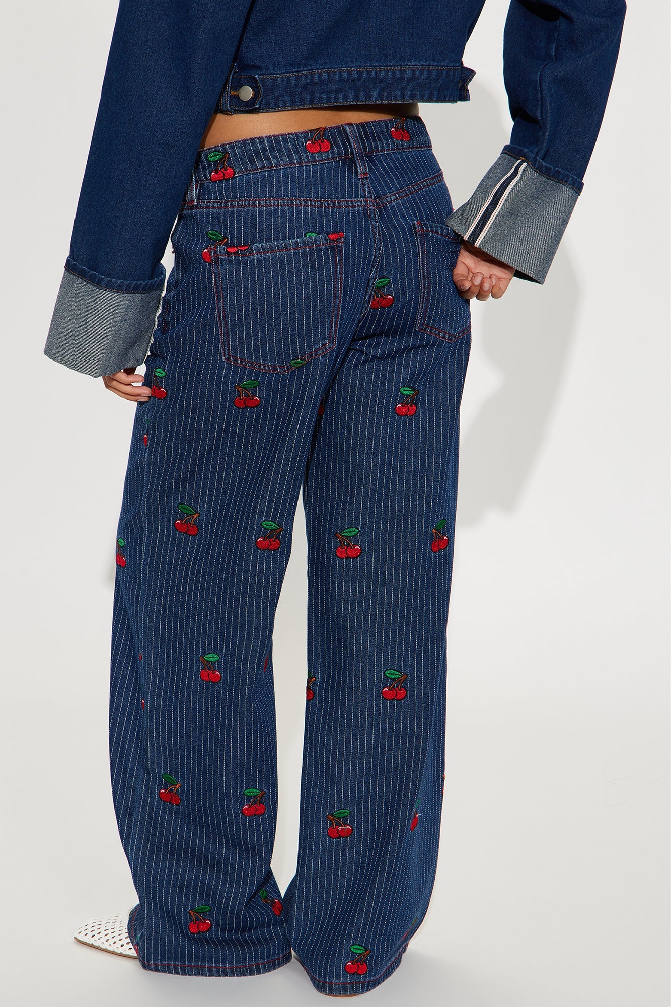 Sweetest Cherry Low Rise Wide Leg Jeans - Medium Wash