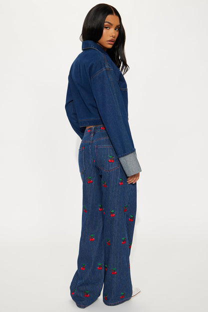 Sweetest Cherry Low Rise Wide Leg Jeans - Medium Wash