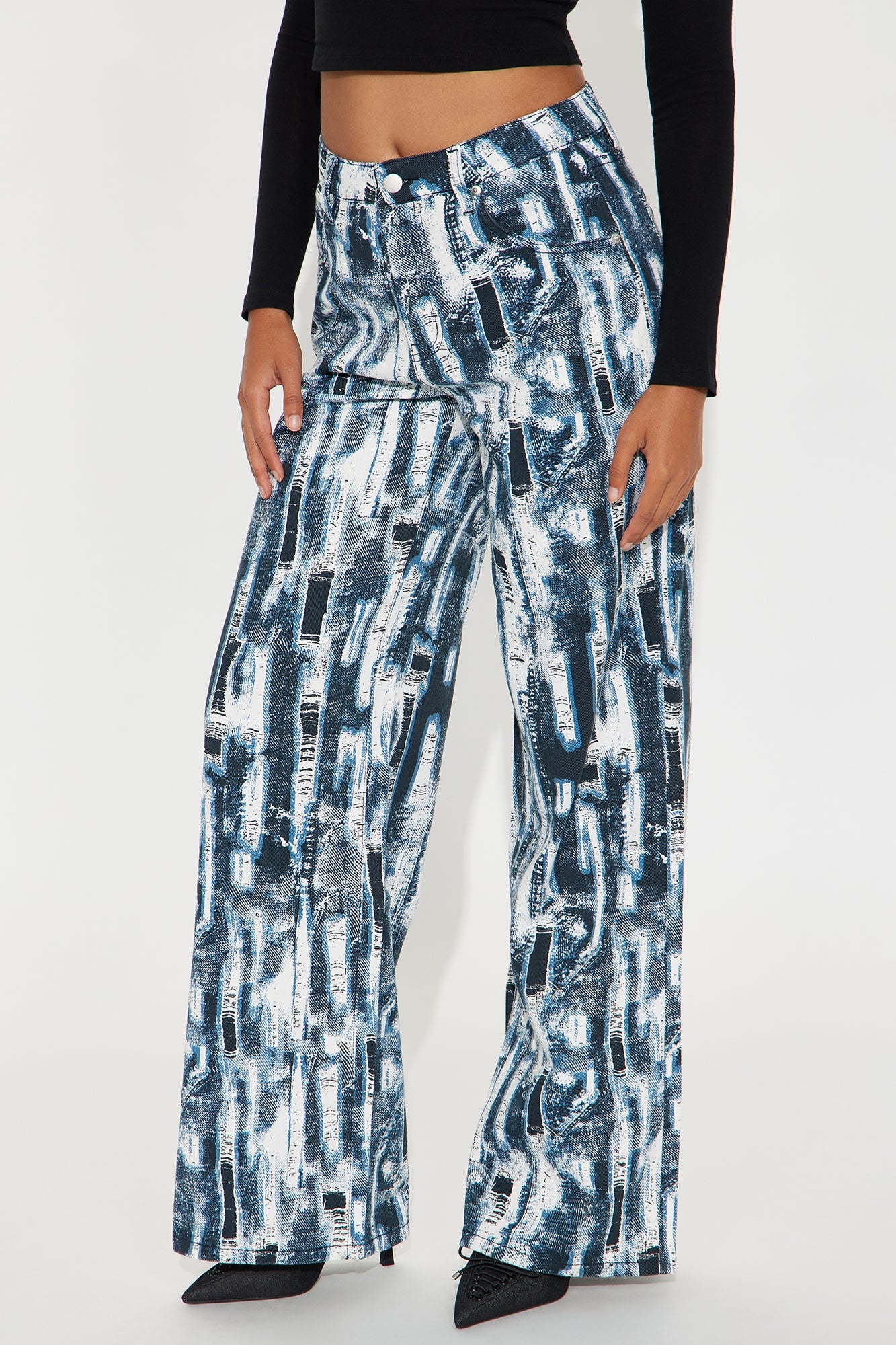 Vivid Dreams Printed Wide Leg Jeans - Blue/combo