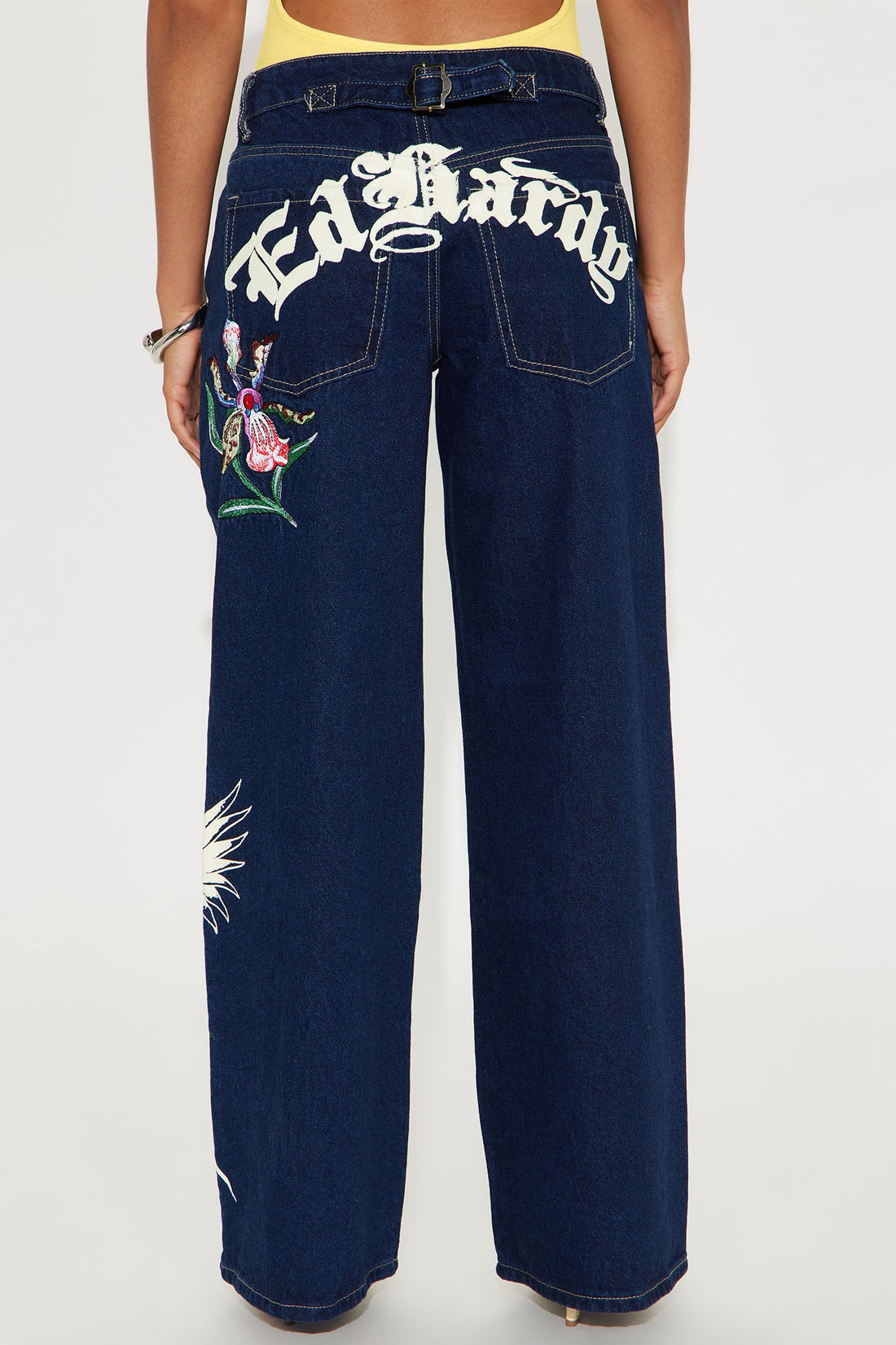 Ed Hardy Orchids Baggy Jeans - Medium Wash