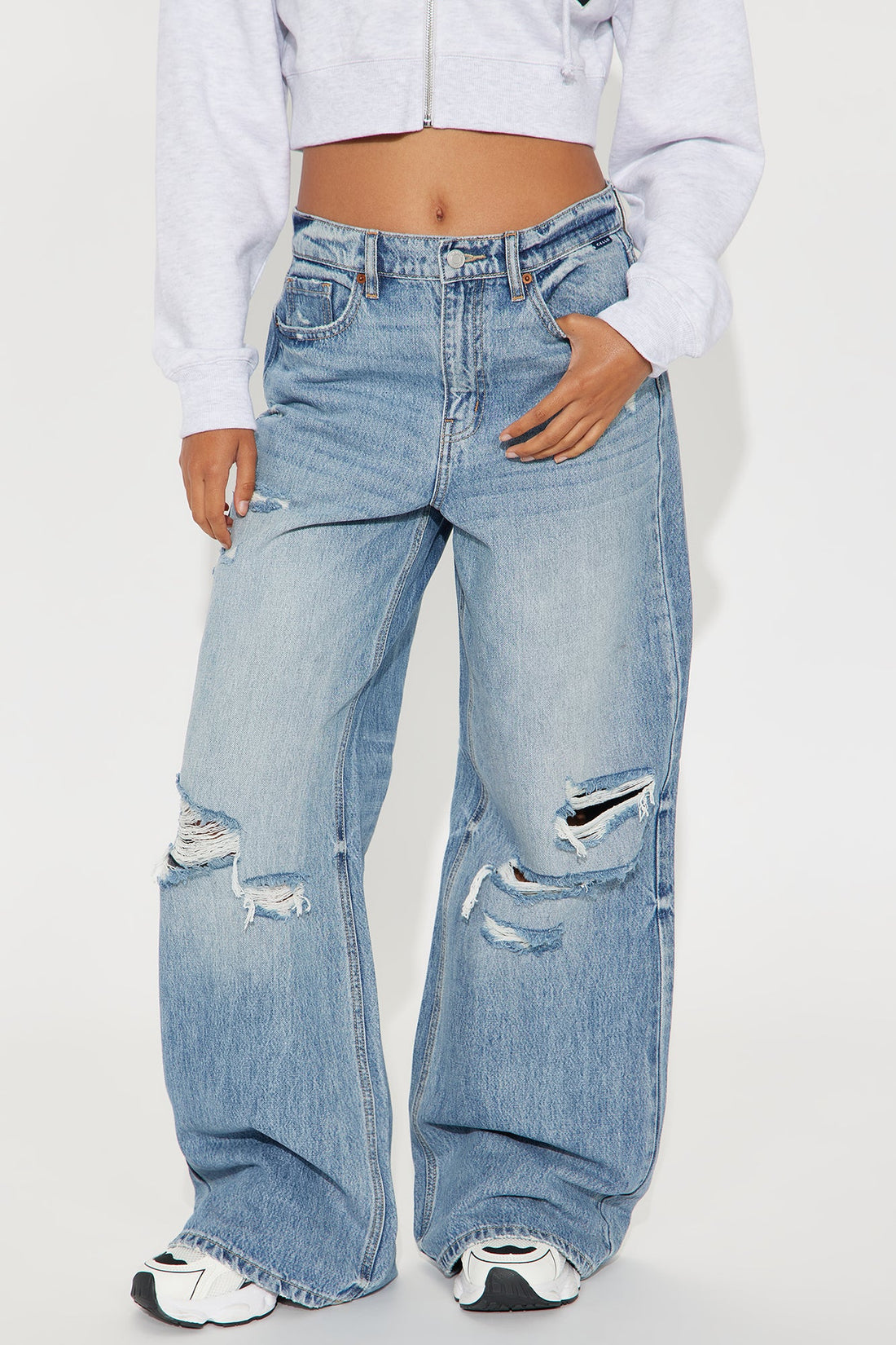 Southside Womens High Rise Baggy Ripped Jeans - Light Wash