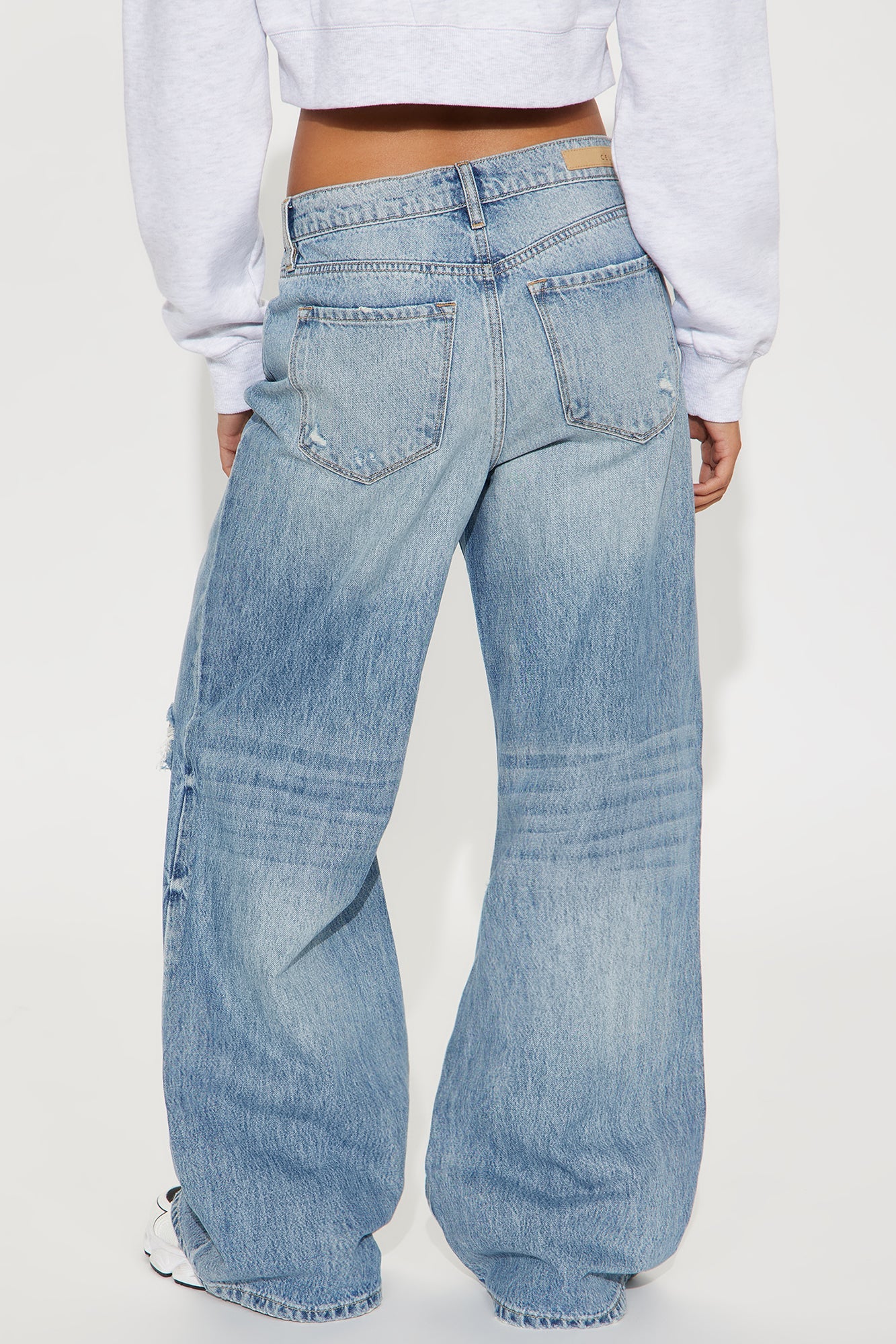 Southside Womens High Rise Baggy Ripped Jeans - Light Wash