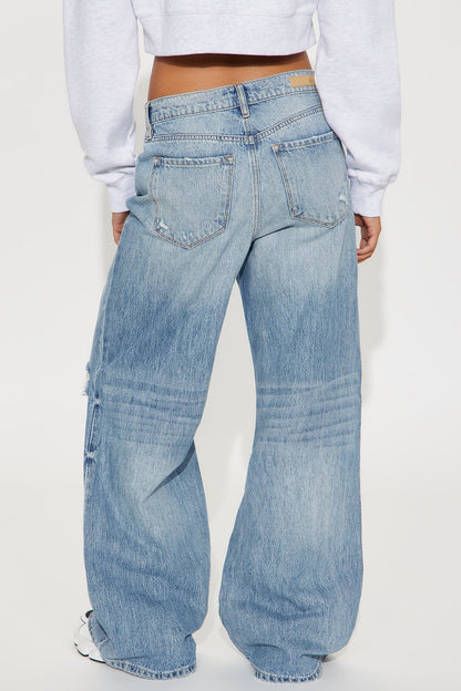Southside Womens High Rise Baggy Ripped Jeans - Light Wash