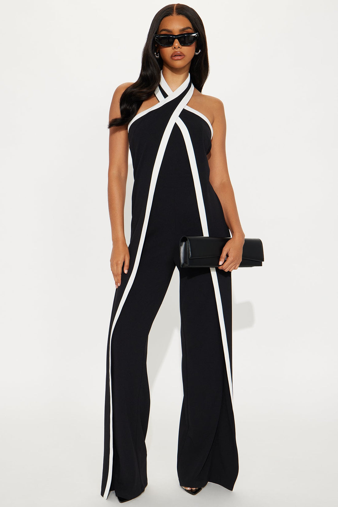 For The Moment Draped Halter Jumpsuit - Black/White