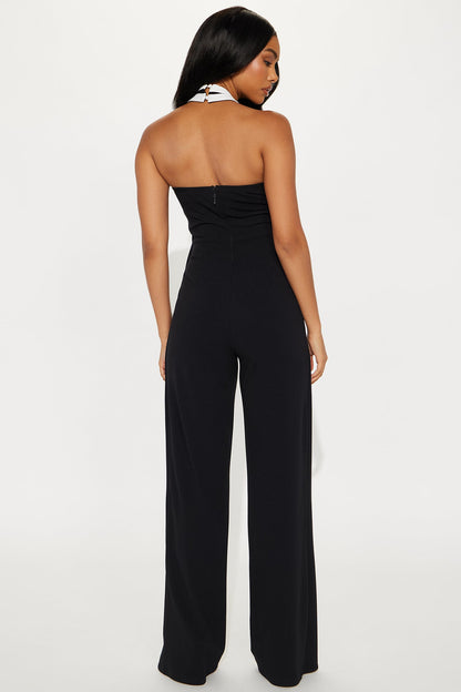 For The Moment Draped Halter Jumpsuit - Black/White
