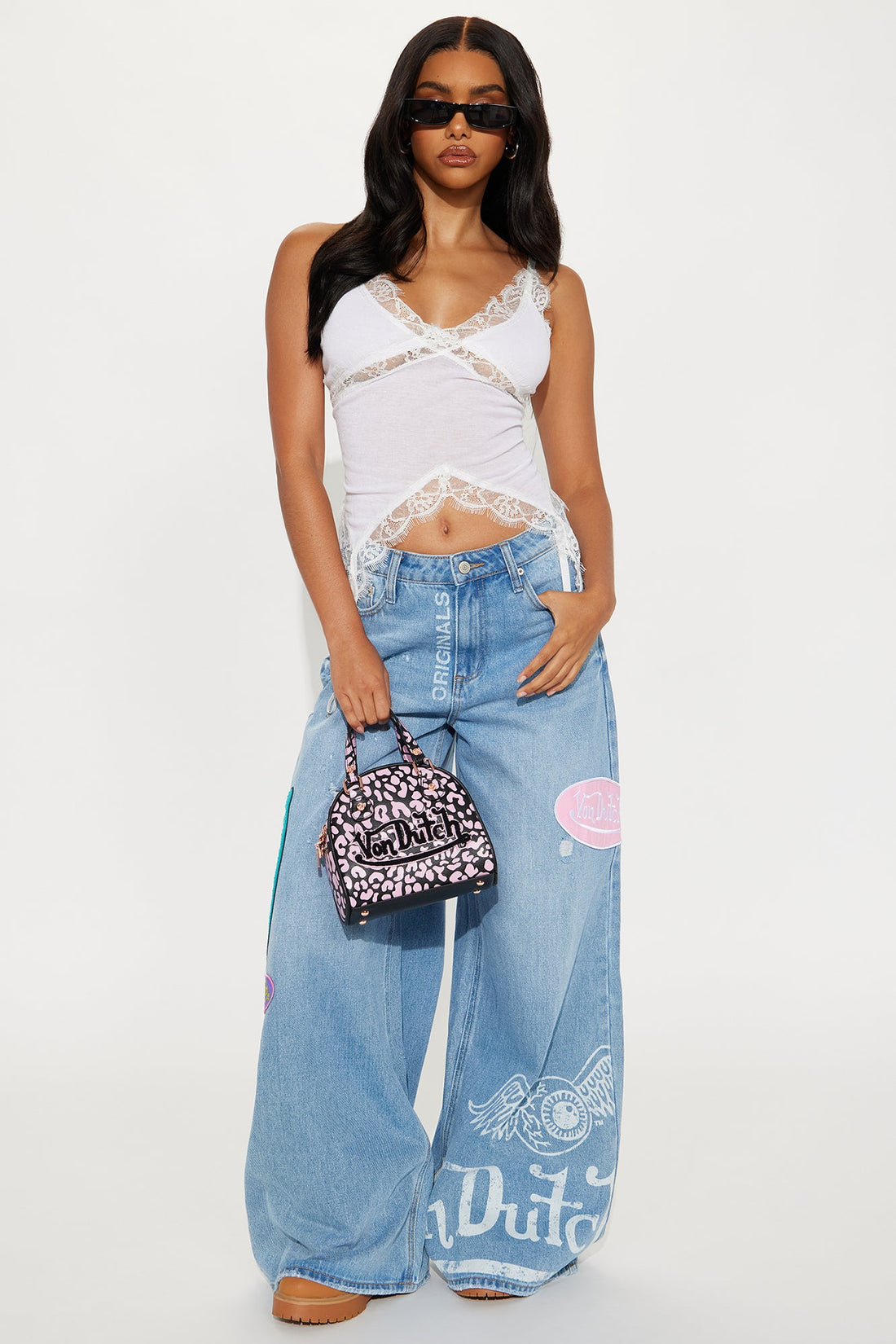 Von Dutch Eyeball Wide Leg Jeans - Light Wash