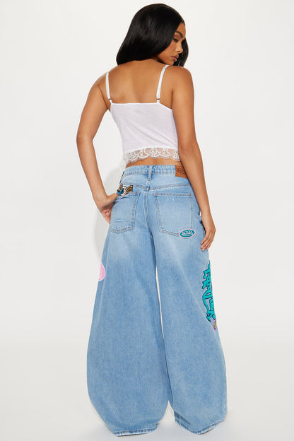 Von Dutch Eyeball Wide Leg Jeans - Light Wash