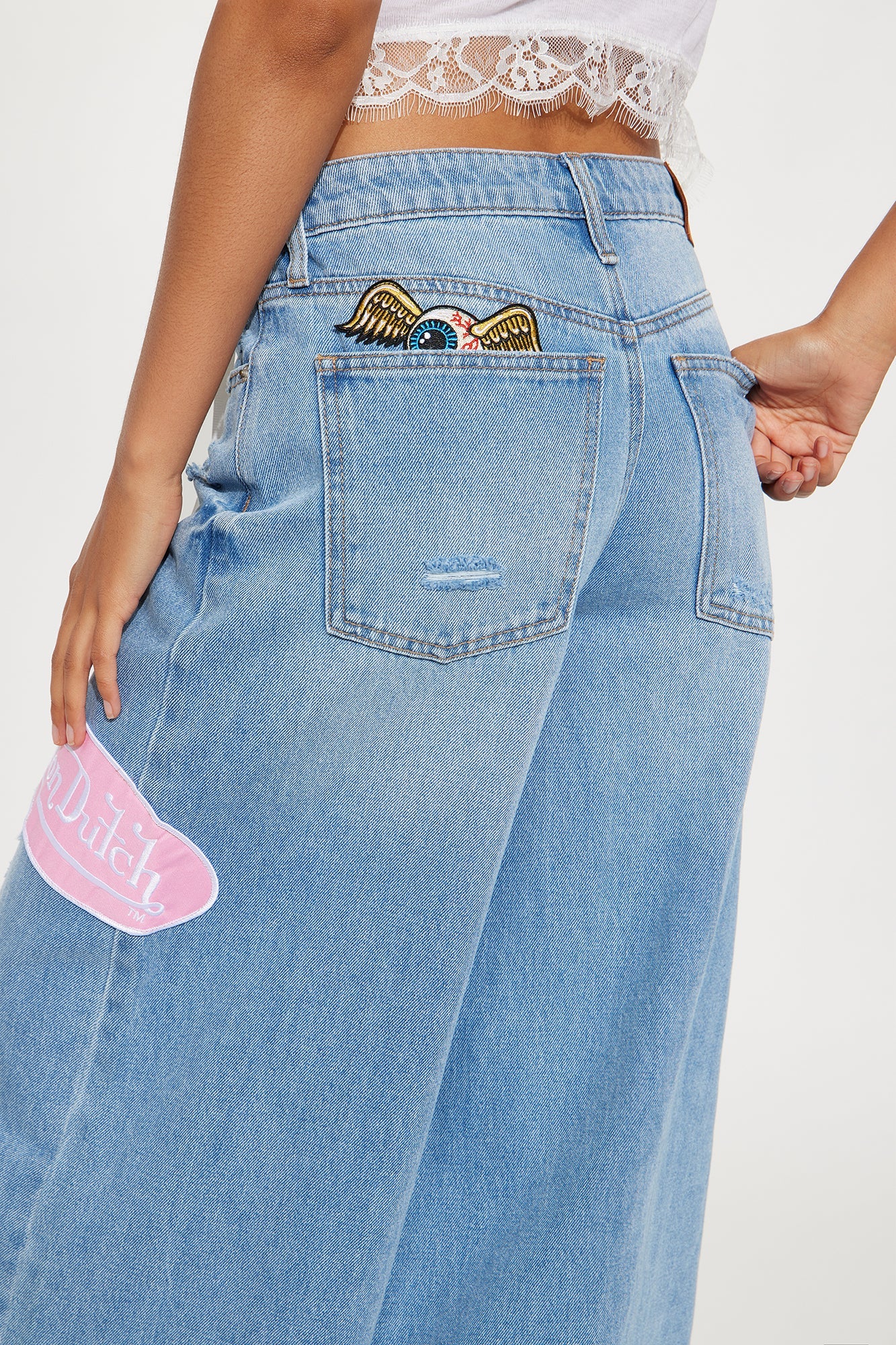 Von Dutch Eyeball Wide Leg Jeans - Light Wash