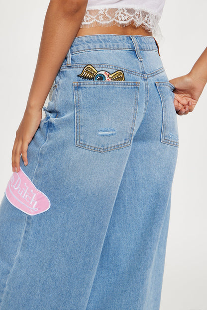 Von Dutch Eyeball Wide Leg Jeans - Light Wash
