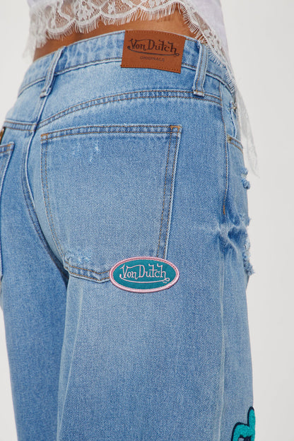 Von Dutch Eyeball Wide Leg Jeans - Light Wash