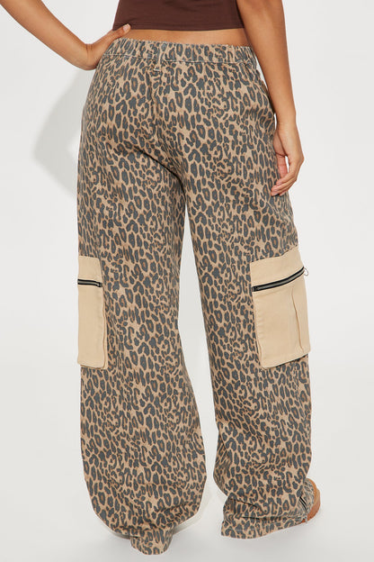 On The Prowl Leopard Twill Wide Leg Pant - Brown/combo