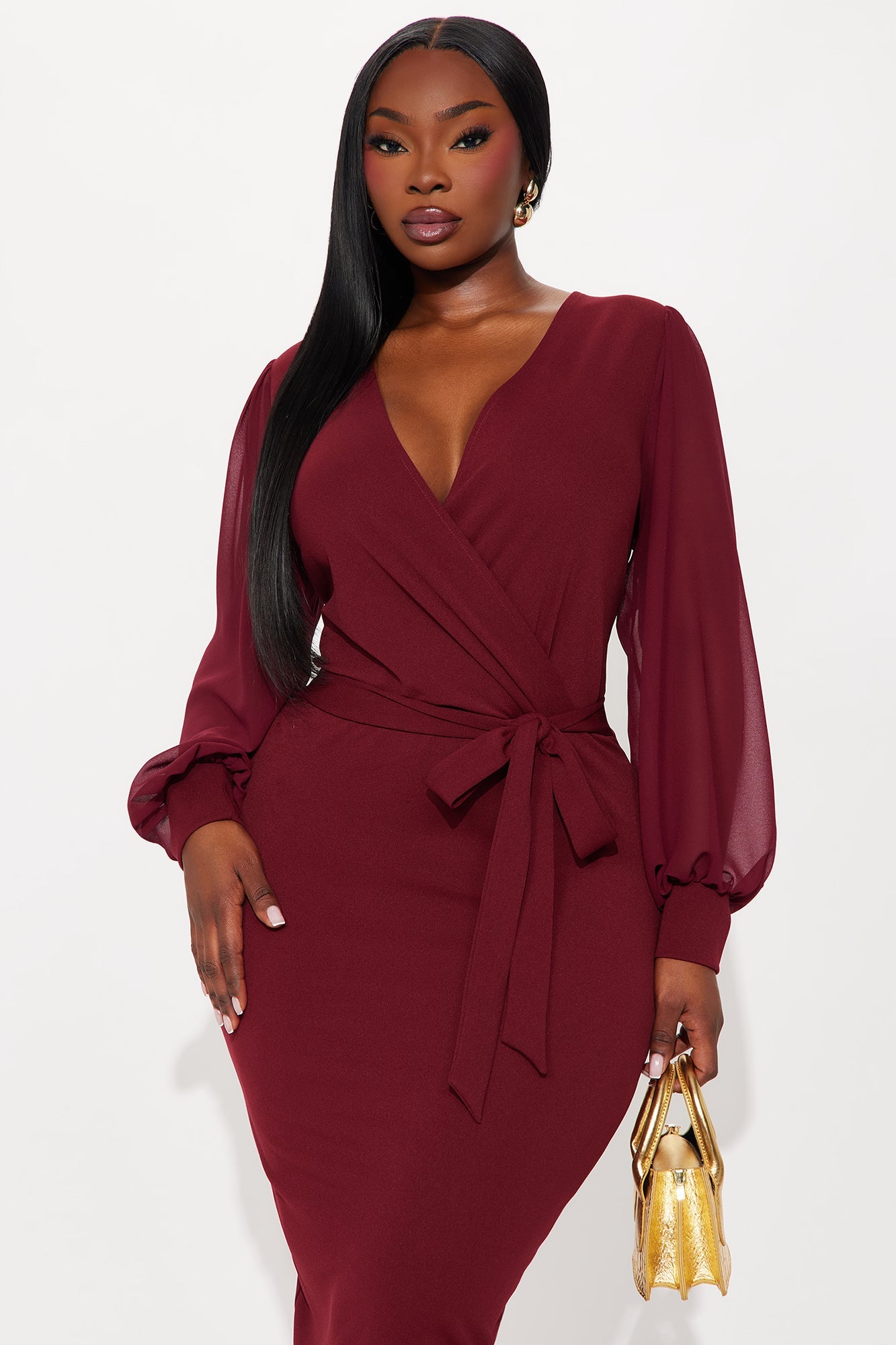 Renee Surplice Tie Waist Midi Dress - Wine