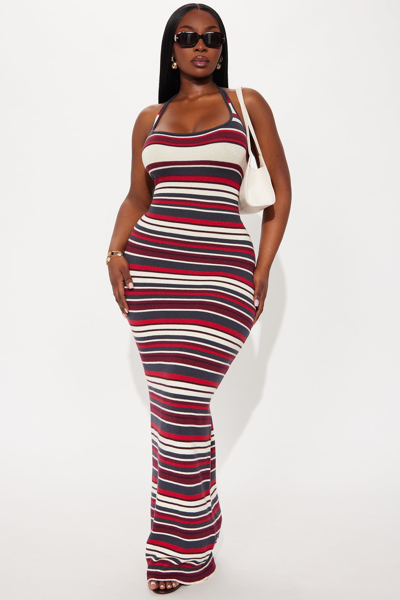 Lynette Striped Maxi Dress - Burgundy/combo