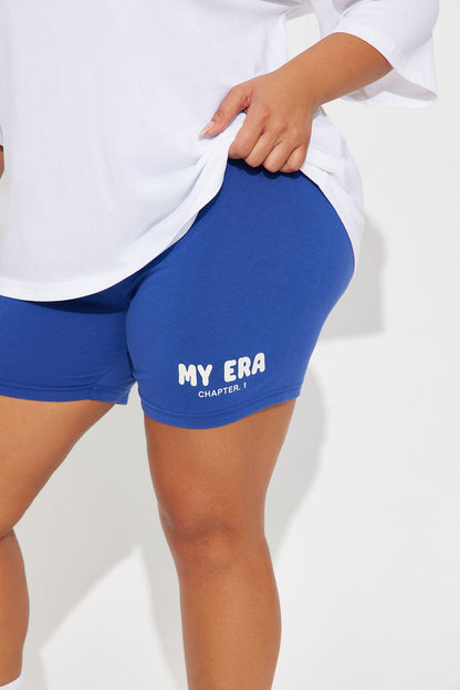 My Era Biker Short Set - White/Blue