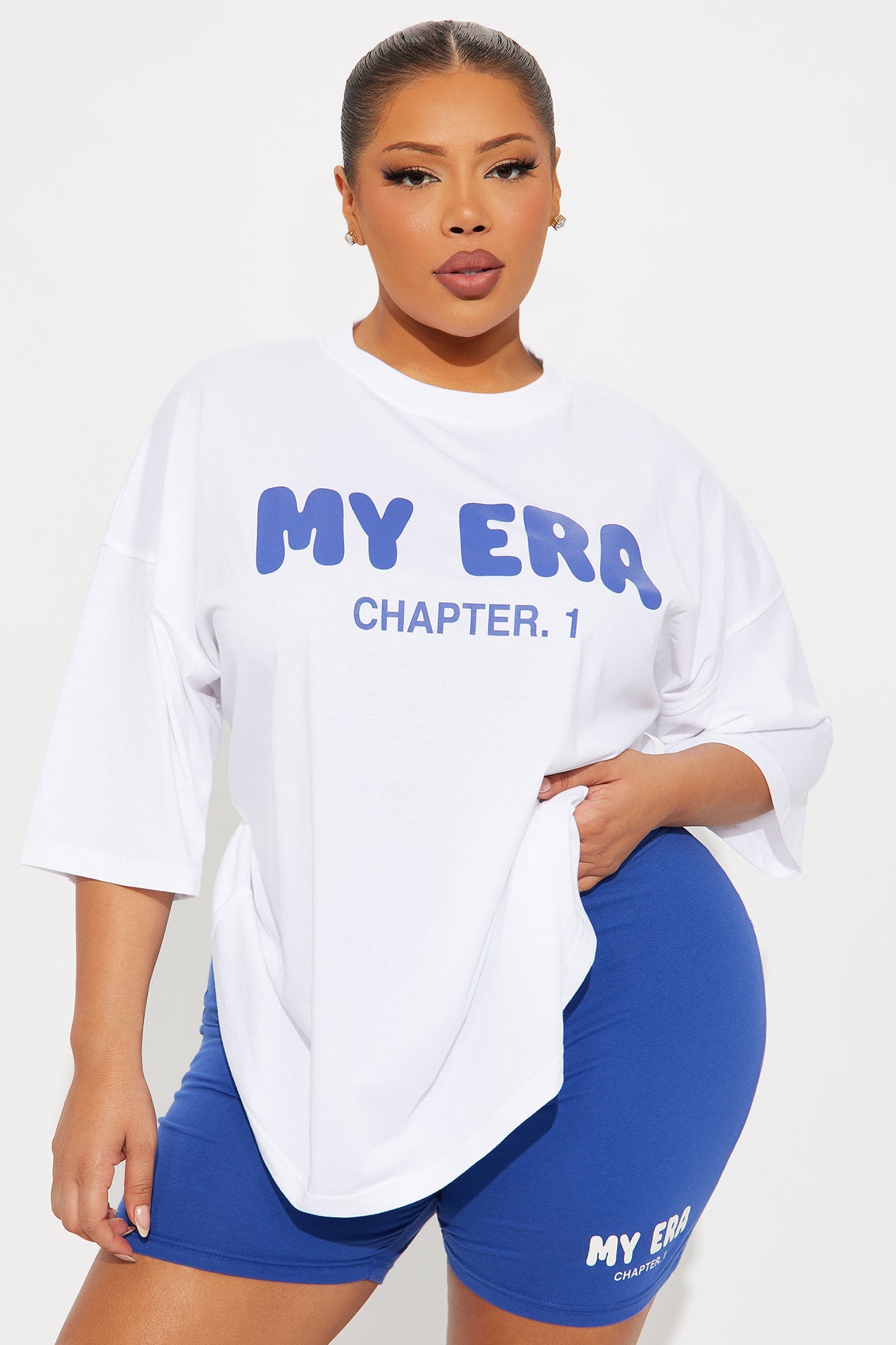 My Era Biker Short Set - White/Blue