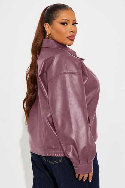 Hustle Mode Oversized Faux Leather Jacket - Lilac