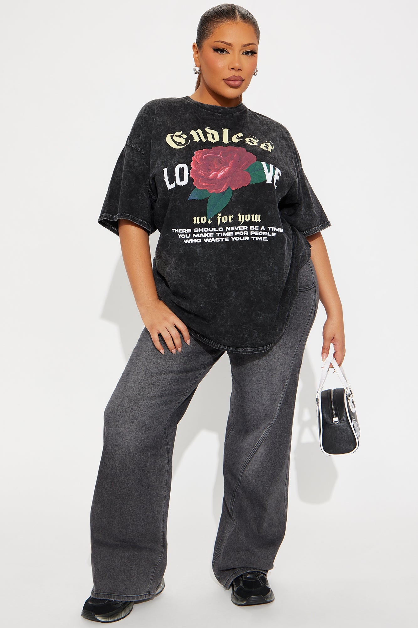 Endless Love Washed Oversized Tee - Black