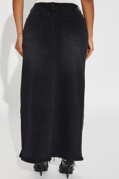 Talk About It Denim Slit Maxi Skirt - Black Wash