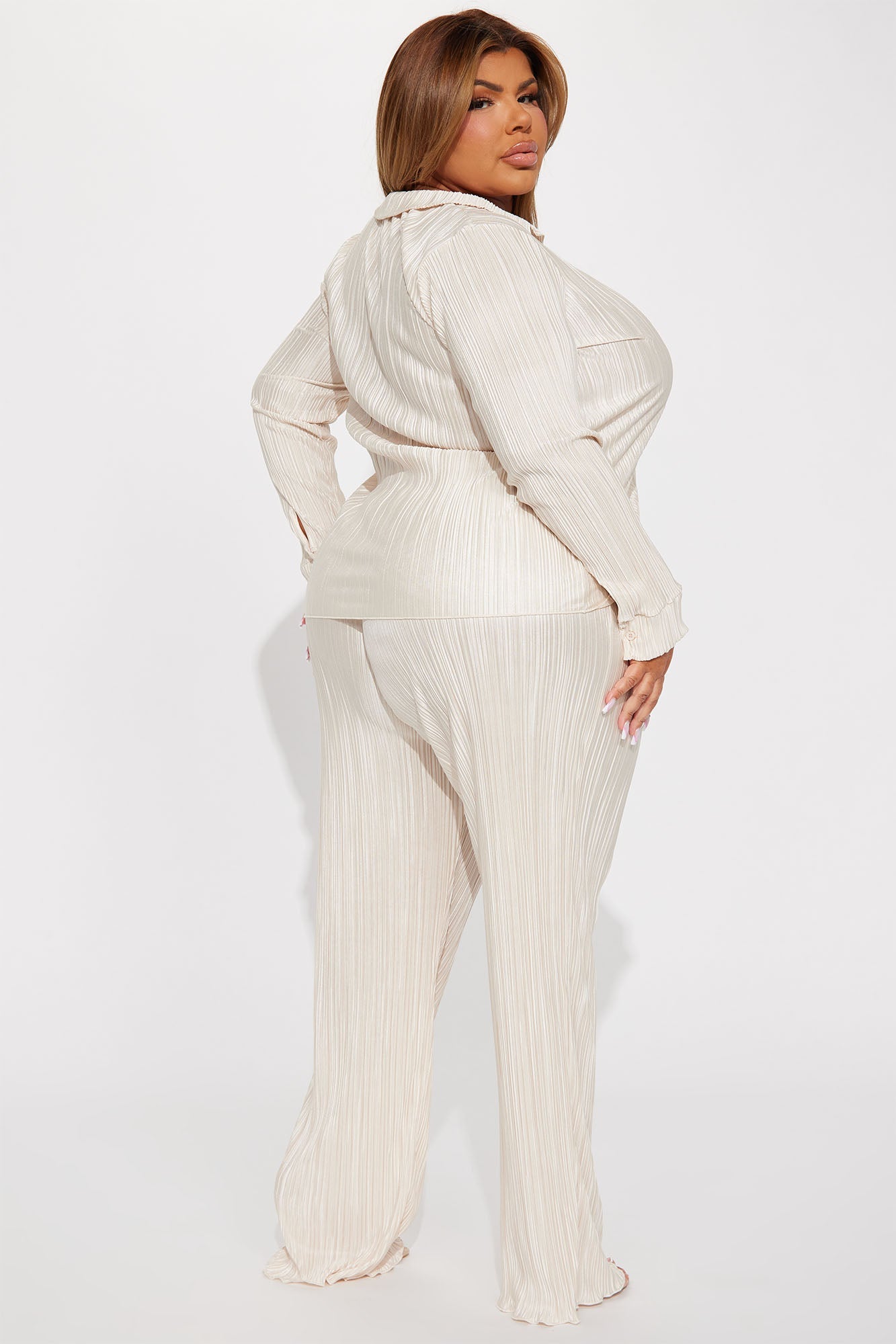 Pick Me Plisse Pant Set - Cream