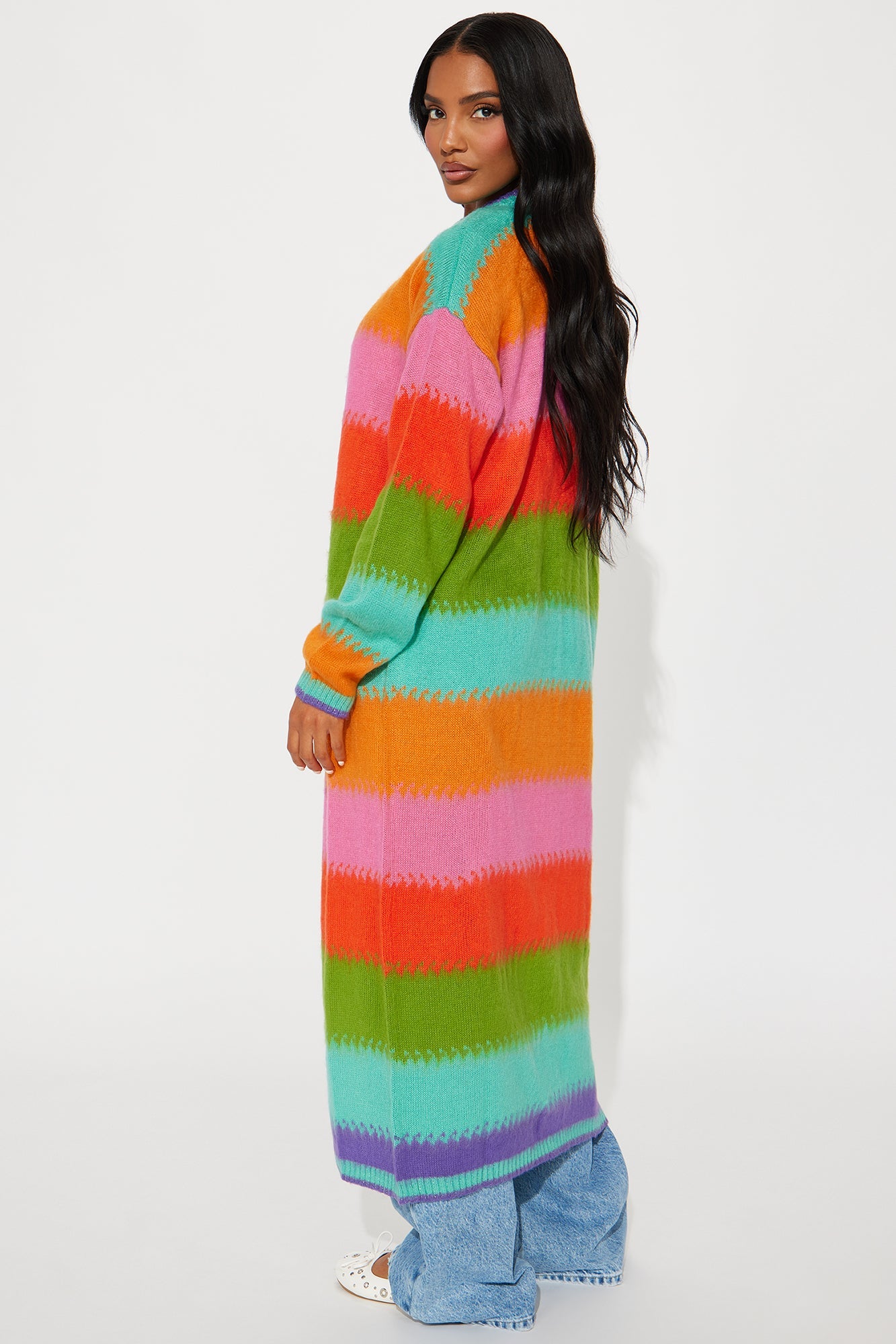 Poppy Striped Long Cardigan - Multi Color