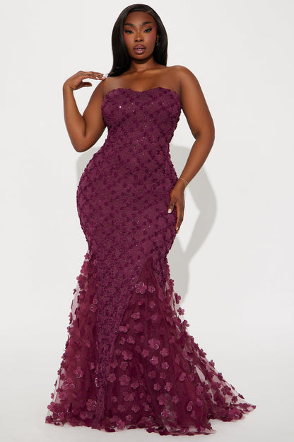 Carmen Floral Maxi Gown - Burgundy