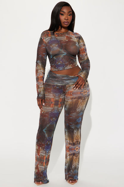 Cool Girl Mesh Pant Set - Brown/combo