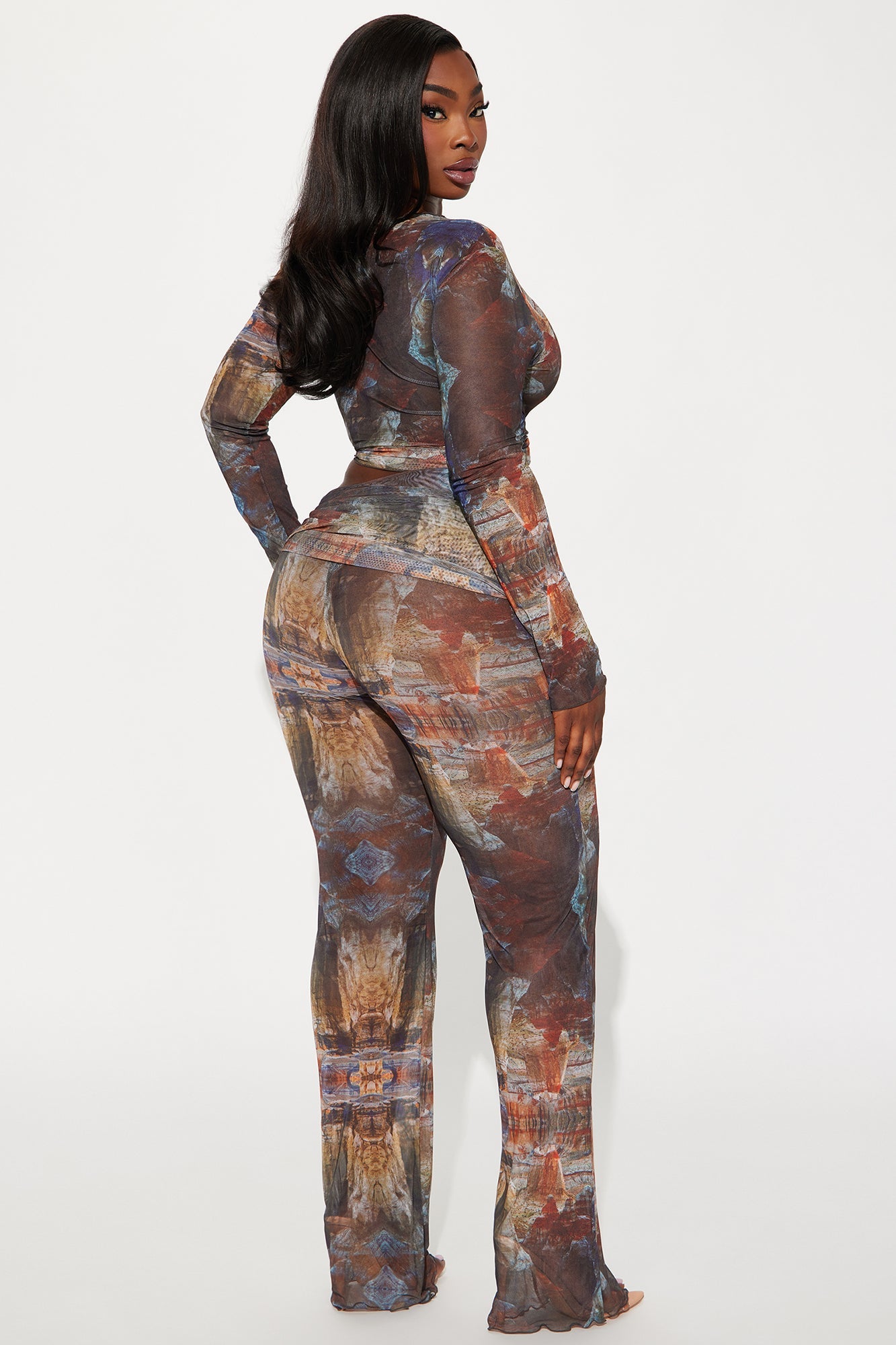 Cool Girl Mesh Pant Set - Brown/combo