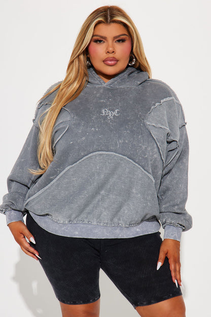 New York Washed And Frayed Hoodie - Grey