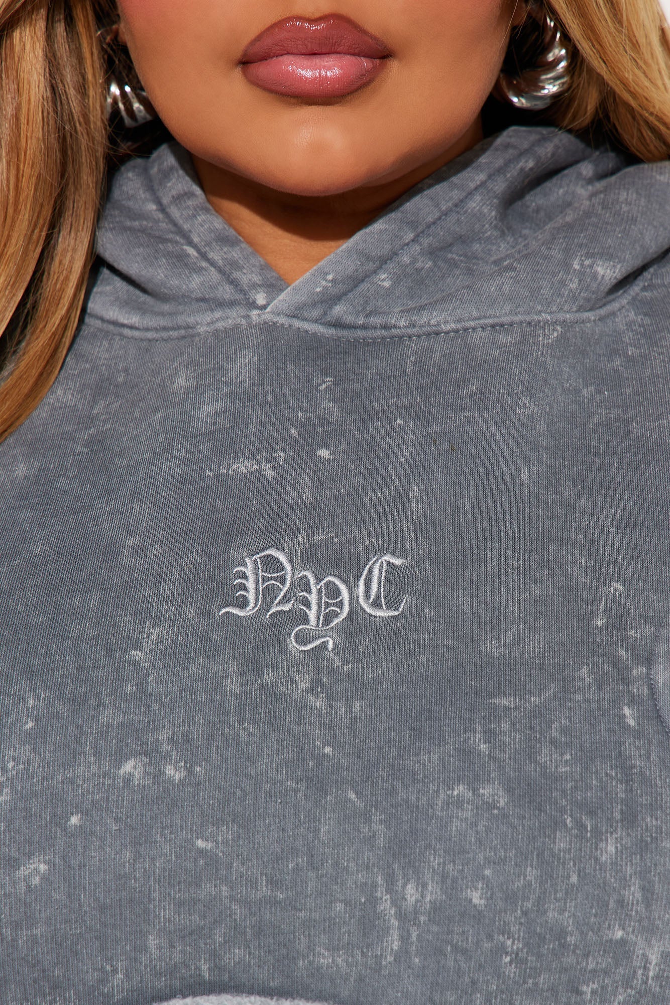 New York Washed And Frayed Hoodie - Grey